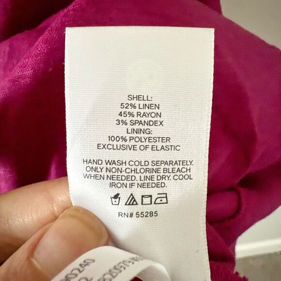 NWT Express Linen Blend Side Tie Mini Dress with Smocked Back in Dark Pink L - Picture 6 of 8